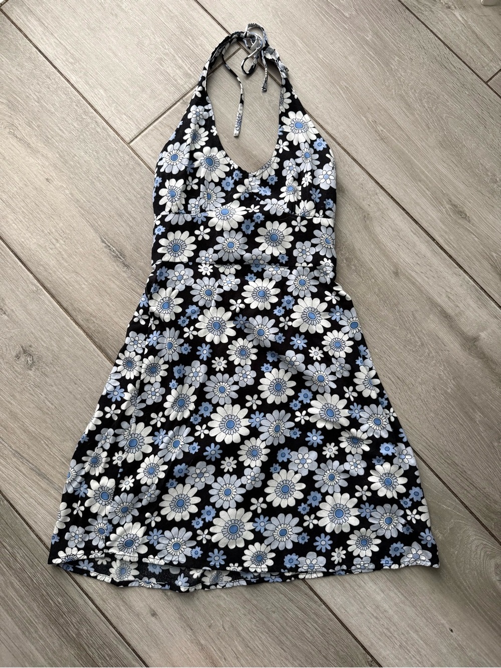Hollister Navy Blue Strapless Floral Dress with Light Blue and White Flowers